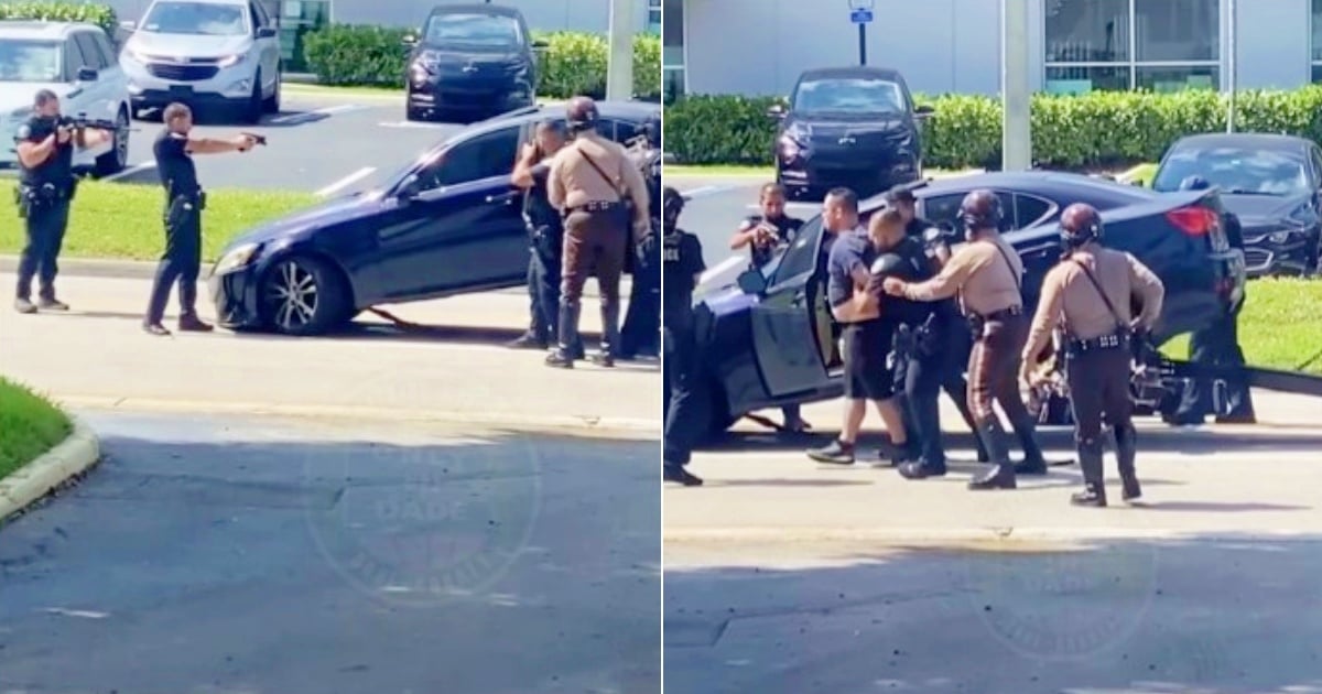 Aparatoso despliegue policial para arrestar a hombre atrincherado en auto que iba a ser remolcado en Miami